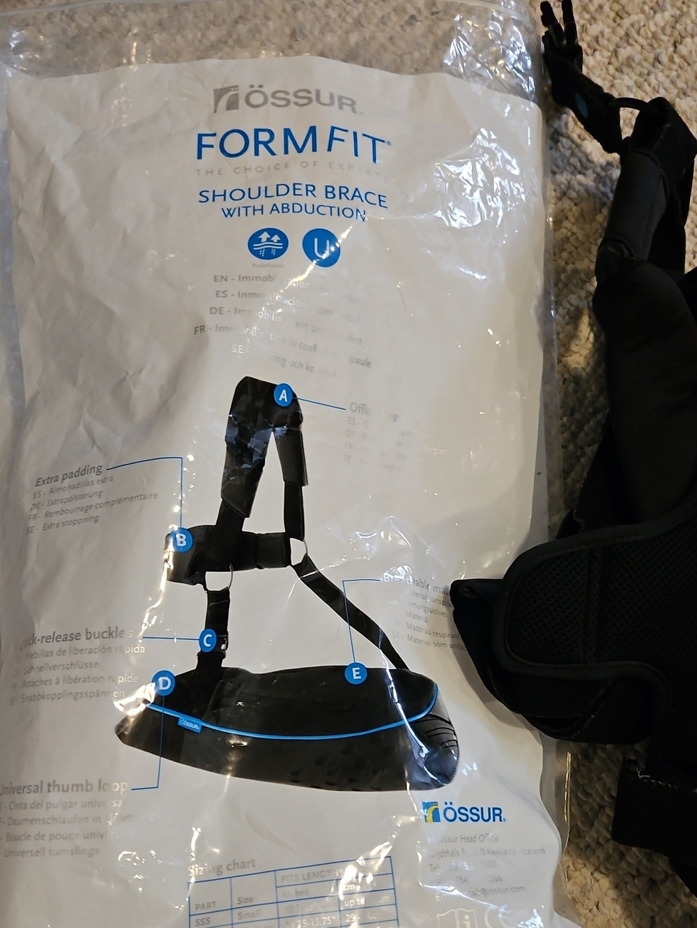 Form Fit Shoulder Brace with Abduction - Black